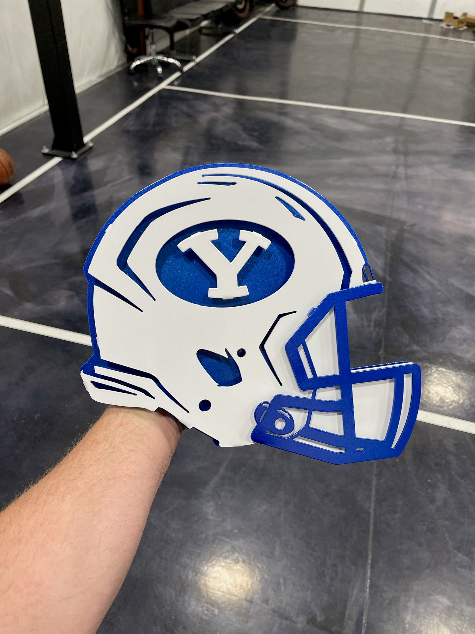Royal and White BYU Helmet Metal Wall Sign